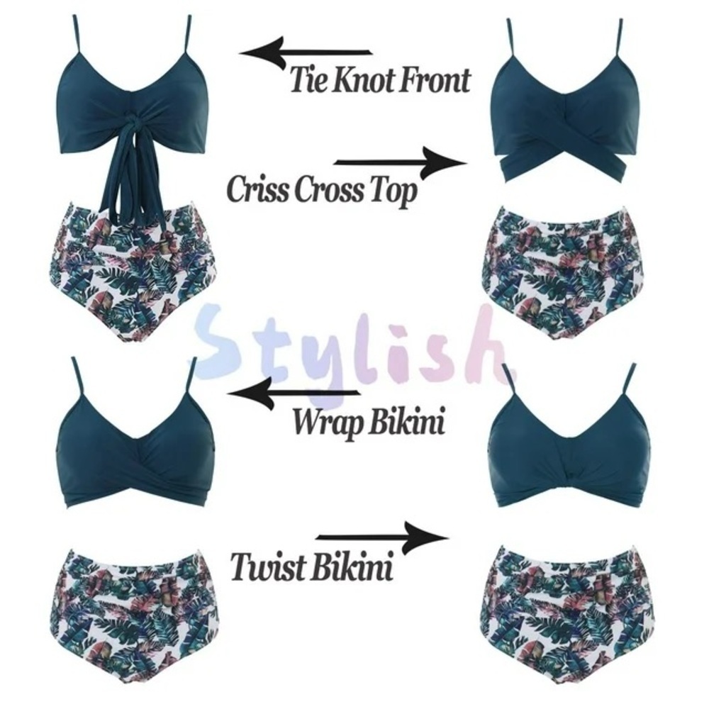 Women Cross Wrap Halter Bikini Set High Waisted Push Up Two Piece Swimsuits L - Picture 2 of 5